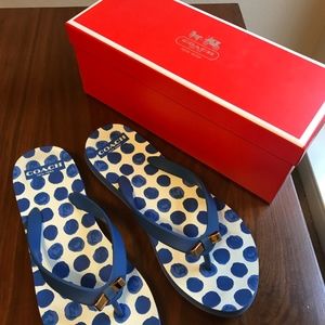 Coach Flip Flops Gold Bow Polka Dot